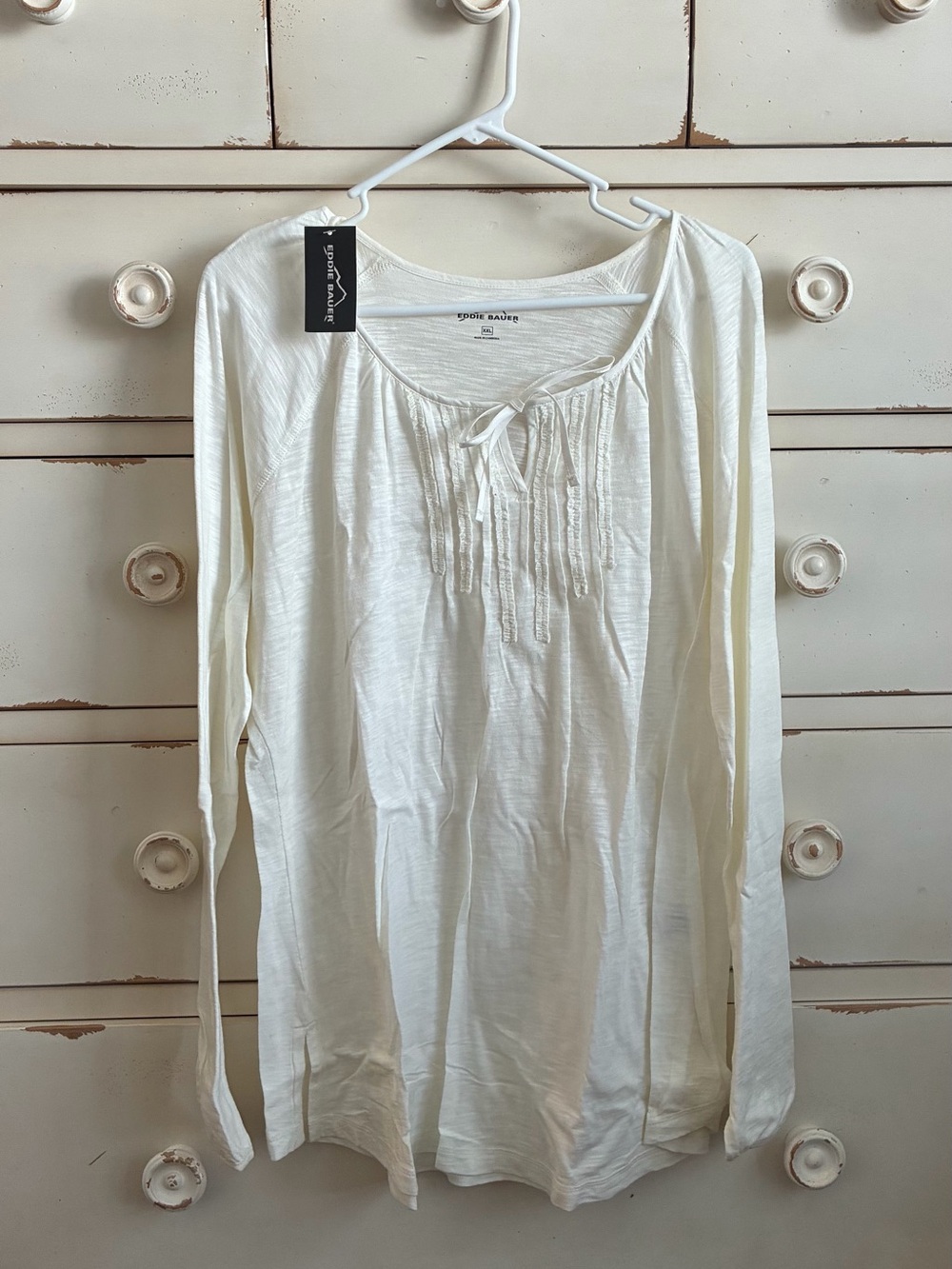 NWT Eddie Bauer Cream Long-Sleeve Peasant Tunic Top